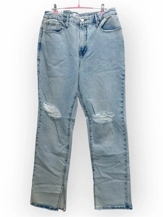Good American Distressed Straight Jeans Size 12/31 NWT Light Wash Raw Hem - Picture 1 of 6